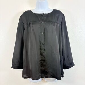 Covington Black Sheer Blouse XL Button Front 3/4 Sleeve Flowy Top